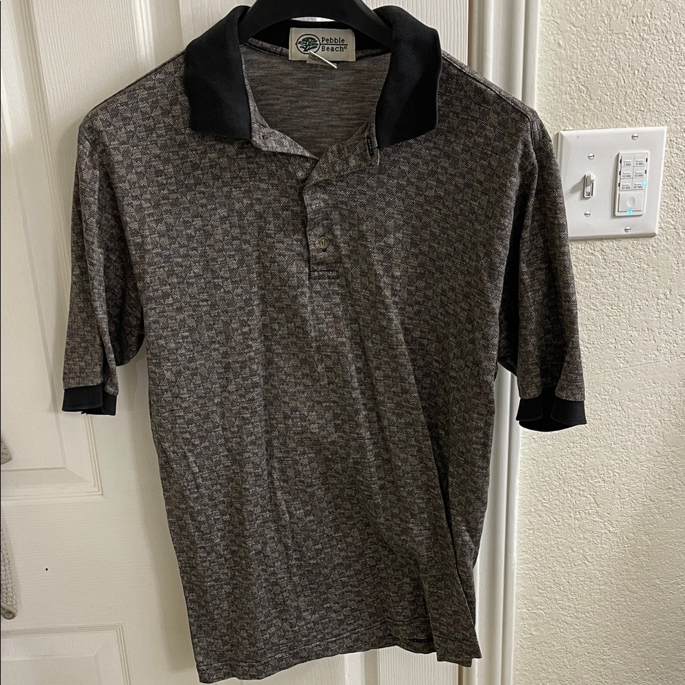 Pebble Beach Men's Polo Shirt in Black and Gray Pattern